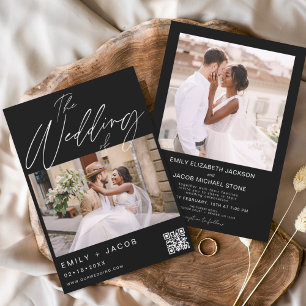 Budget Black QR Code Photo Wedding Invitation