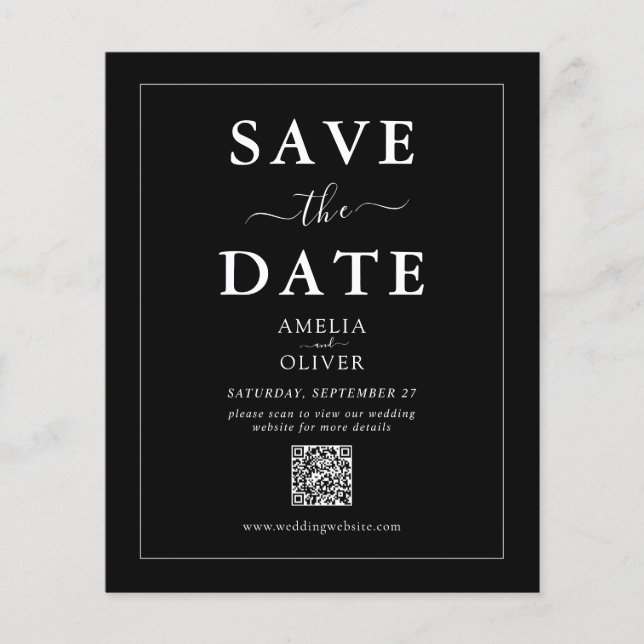 Budget Black QR Code Wedding Save the Date Flyer (Front)