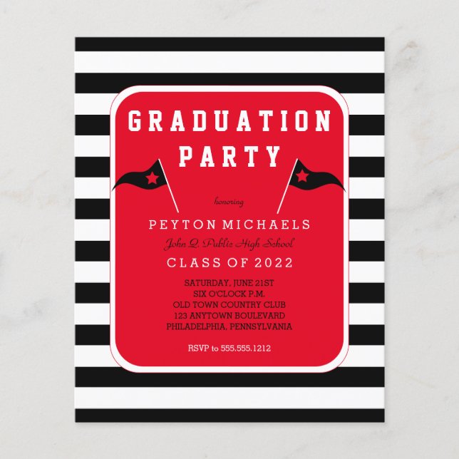 Budget Black |Red Flag Striped Graduation Party Flyer (Front)