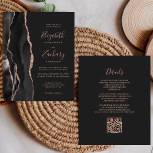 Budget Black Rose Gold Agate Dark QR Code Wedding