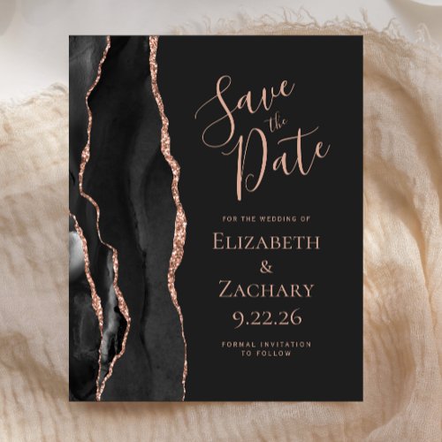 Budget Black Rose Gold Agate Dark Save the Date