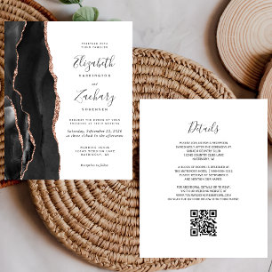 Budget Black Rose Gold Agate QR Code Wedding