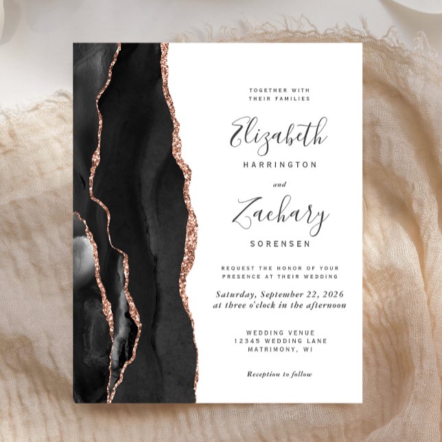 Budget Black Rose Gold Agate Wedding Invitation (Creator Uploaded)