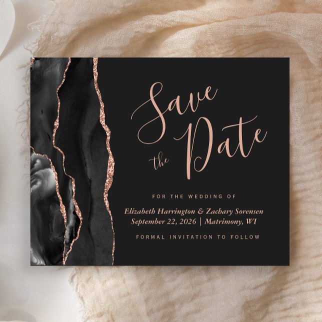 Budget Black Rose Gold Agate Wedding Save the Date (Creator Uploaded)