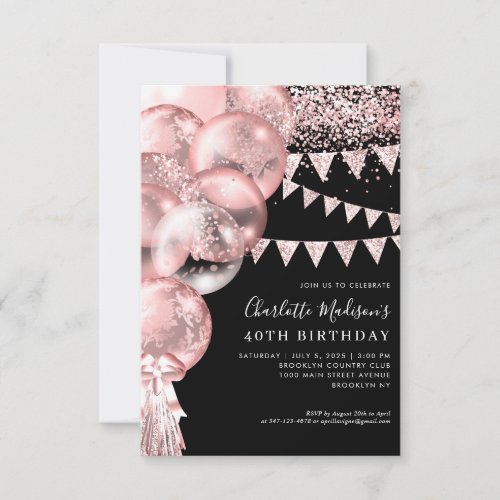 Budget Black Rose Gold Balloon Any Age Birthday Note Card