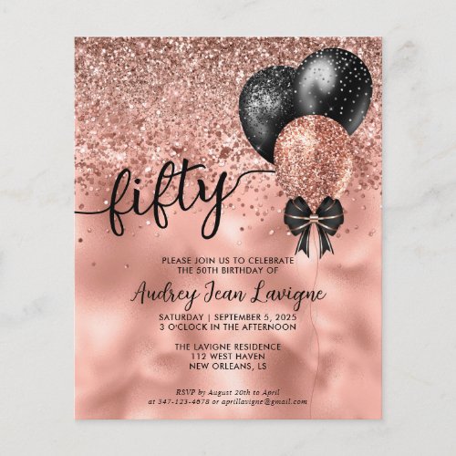 Budget Black Rose Gold Balloon Bow 50th Birthday