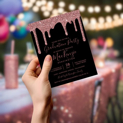 BUDGET Black Rose Gold Glitter Drips Grad Party