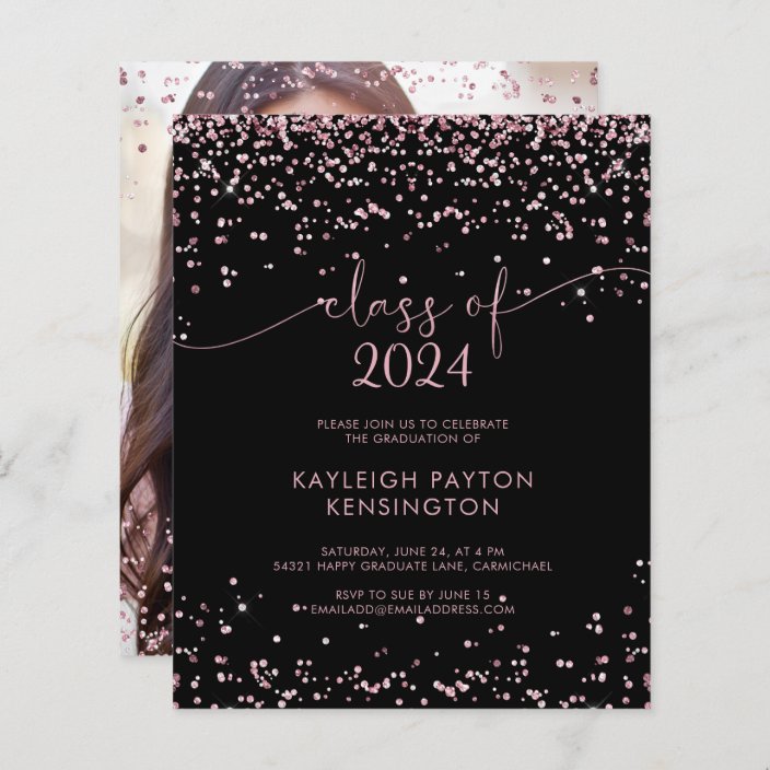 Budget Black Rose Gold Pink Glitter Graduation 