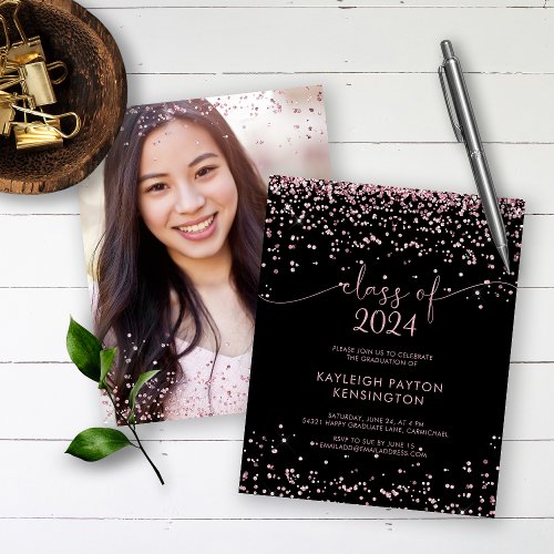 BUDGET Black Rose Gold Pink Glitter Graduation