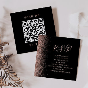 Budget Black Rose Gold Wedding QR Code RSVP Enclosure Card
