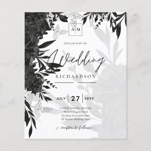 BUDGET Black Roses Elegant White Wedding Invite Flyer