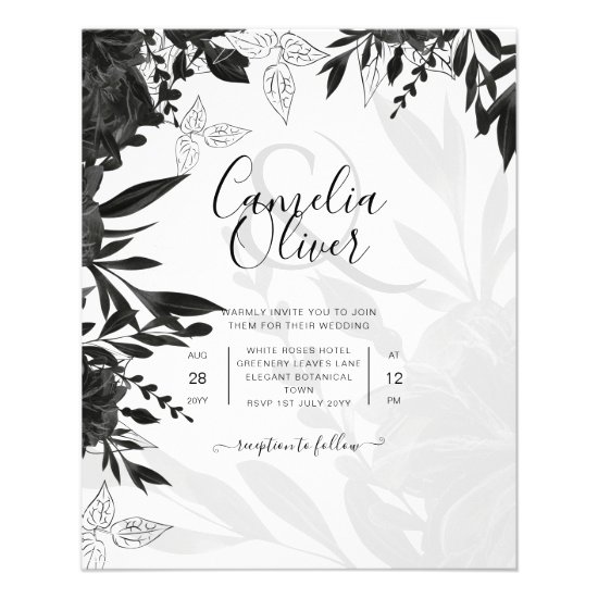 BUDGET Black Roses Elegant White Wedding Invite Flyer