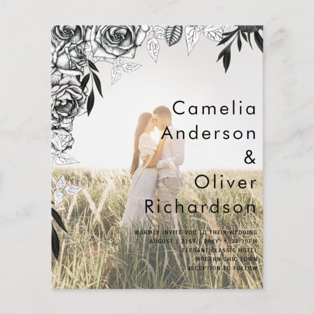 Budget Black Roses PHOTO OVERLAY Wedding Invite (Front)