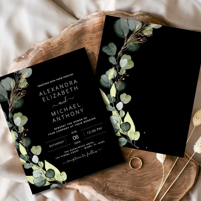 Budget Black Rustic Greenery Eucalyptus Wedding Flyer (Creator Uploaded)