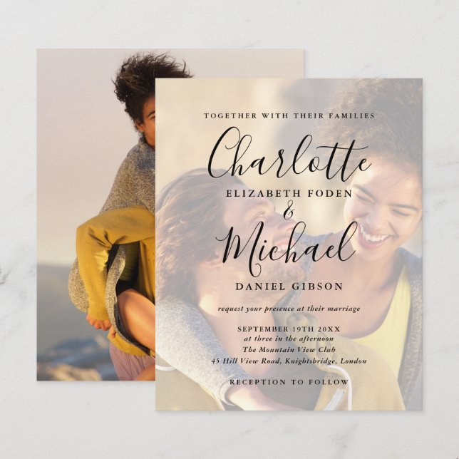 Budget Black Script  2 Photos Wedding Invitation (Front/Back)