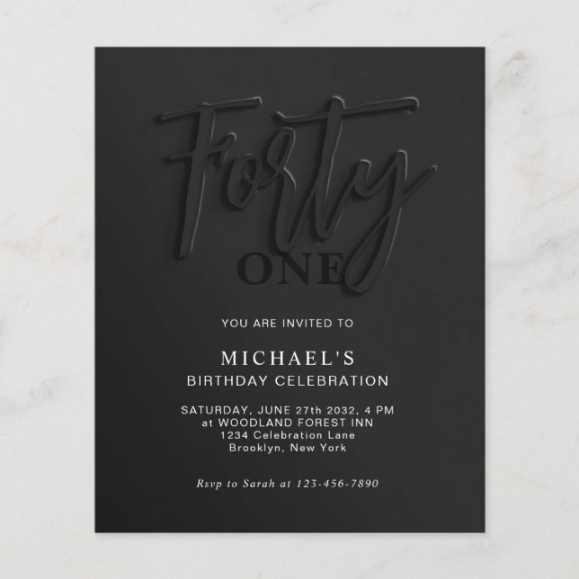 BUDGET Black Script Forty 40th Adult Birthday (Front)