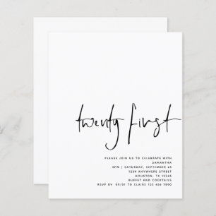 Budget Black Script White 21st Birthday Invite