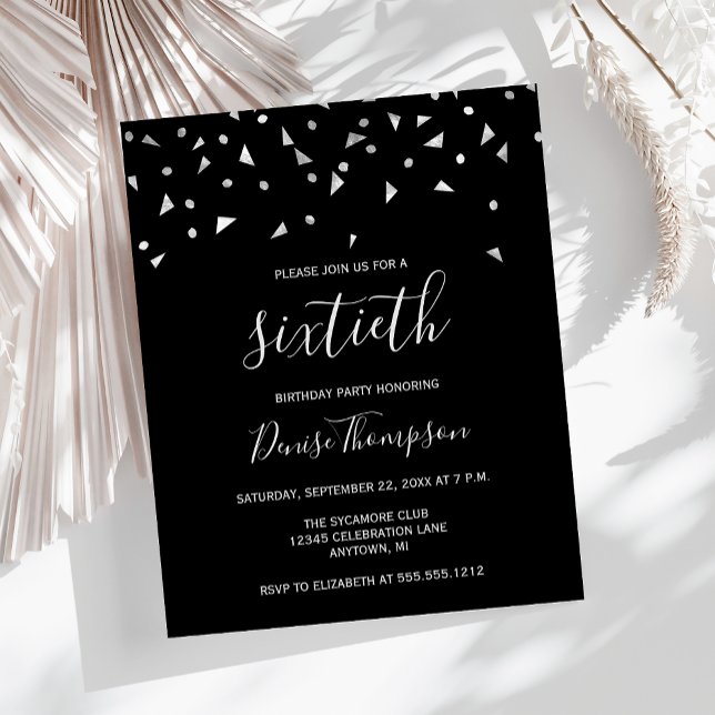 Budget Black Silver 60th Birthday Party Invitation (Creator Uploaded)