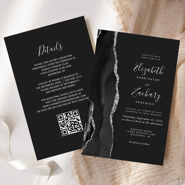 Budget Black Silver Agate Dark QR Code Wedding (Creator Uploaded)
