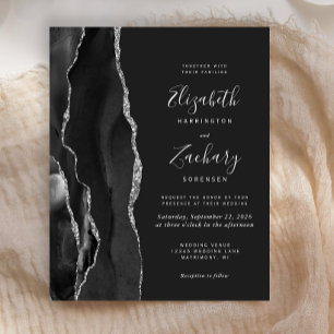 Budget Black Silver Agate Dark Wedding Invitation