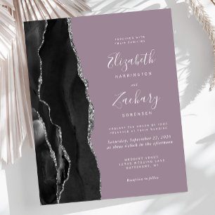Budget Black Silver Agate Mauve Wedding Invitation