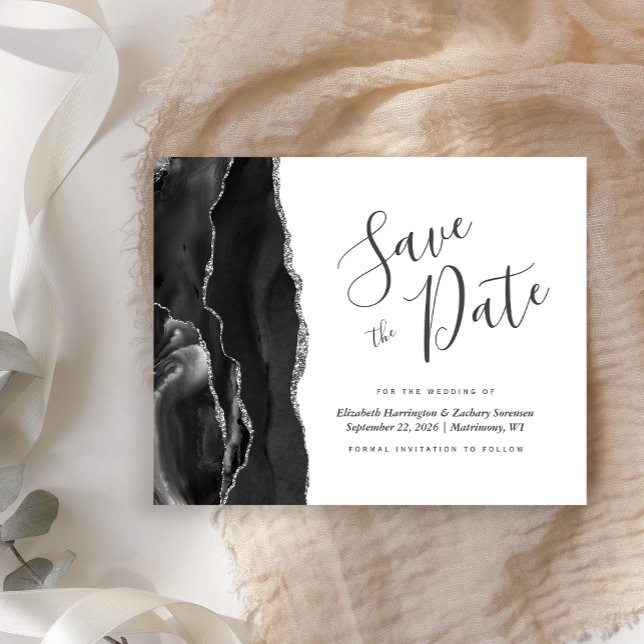 Budget Black Silver Agate Save the Date Card (Creator Uploaded)