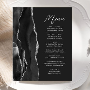Budget Black Silver Agate Script Wedding Menu