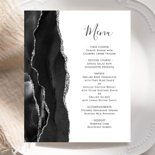 Budget Black Silver Agate Wedding Menu