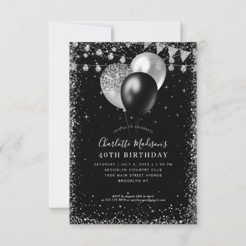 Budget Black Silver Glitter Balloon Light Birthday Note Card