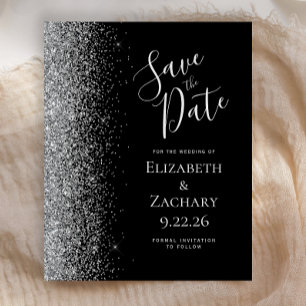 Budget Black Silver Glitter Edge Save the Date