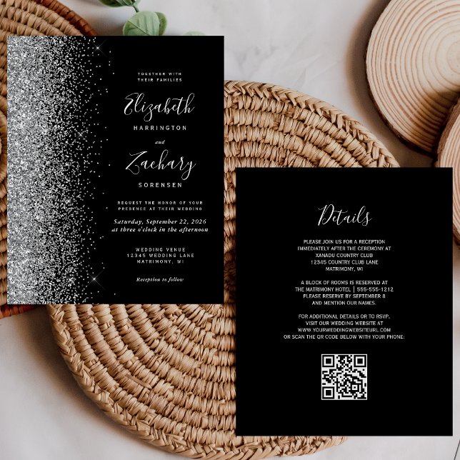 Budget Black Silver Glitter QR Code Wedding (Creator Uploaded)