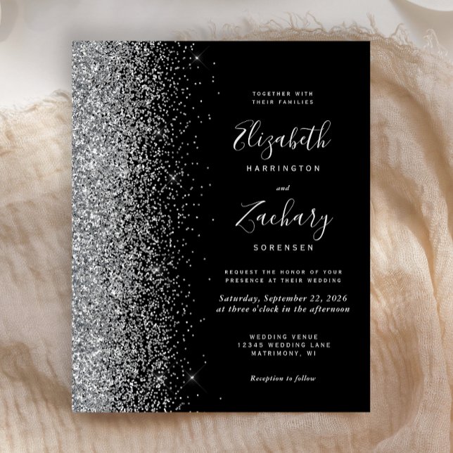 Budget Black Silver Glitter Wedding Invitation (Creator Uploaded)