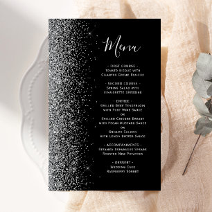 Budget Black Silver Glitter Wedding Menu