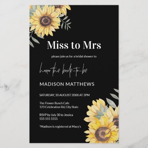 Budget Black Sunflower Bridal Shower Invitation