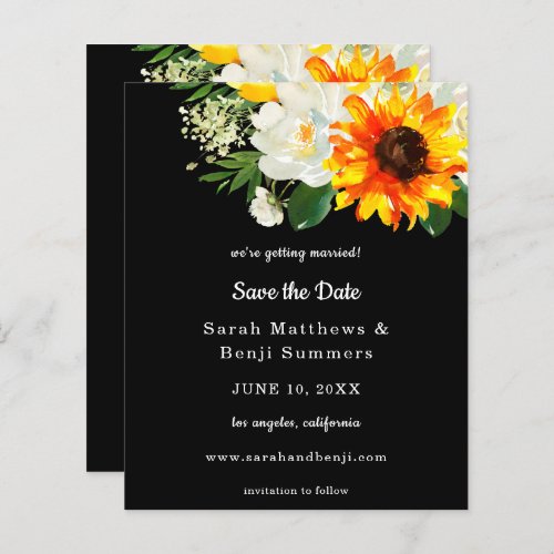 Budget Black Sunflower  Whi Floral Save the Date