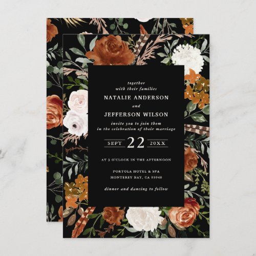 Budget black terracotta floral rustic elegant flye invitation