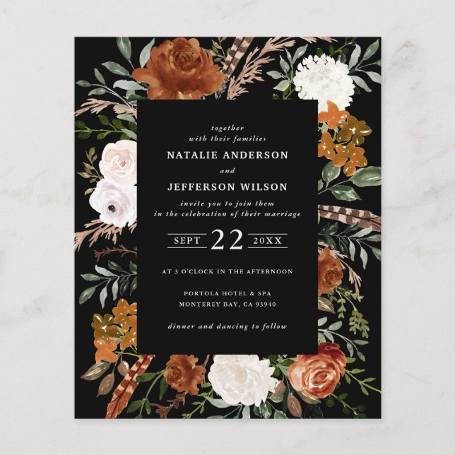 Budget black terracotta floral rustic elegant flyer (Front)