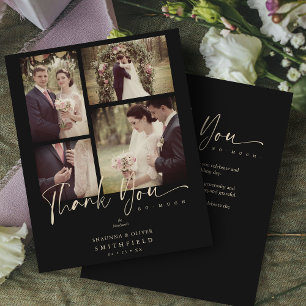 Budget Black Trendy Collage Wedding 4 Photos Thank