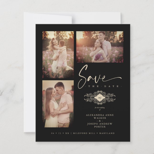 Budget Black Trendy Lace Wedding 3 Photos Collage (Front)