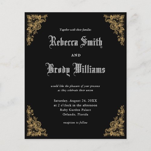 Budget Black Vintage Lace Wedding Invitation