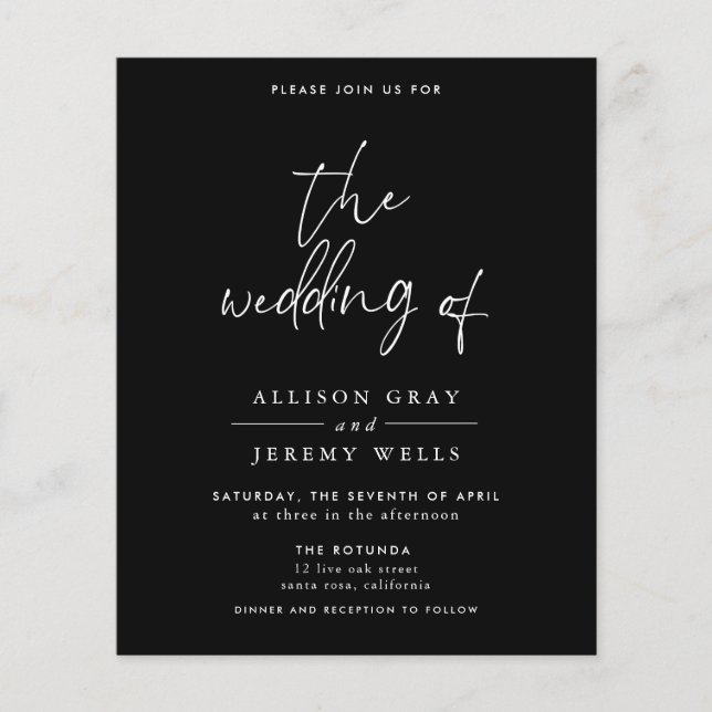 Budget Black Wedding Invitation Flyer (Front)