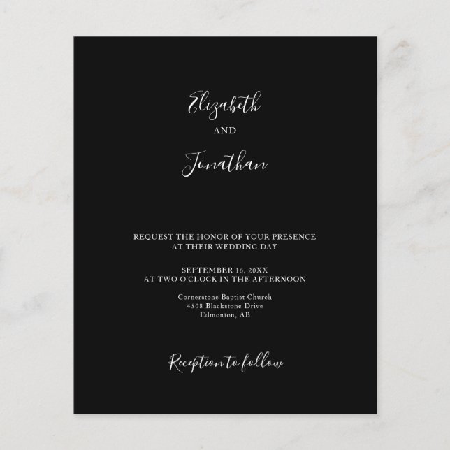 Budget Black Wedding Modern Chic Minimalist Simple (Front)