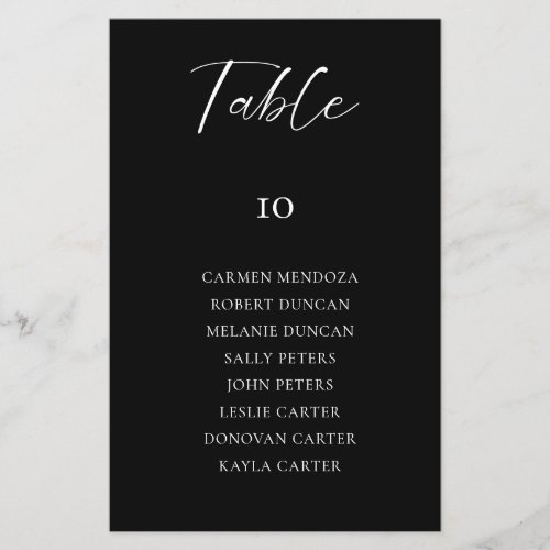 Budget Black Wedding Seating Chart Table Card