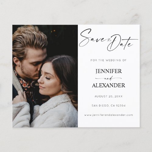 Budget Black  Whi Calligraphy Photo Save the Date Flyer