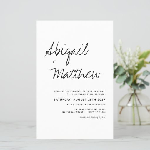 Budget Black White Boho Simple Wedding Invitation | Zazzle