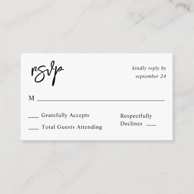 Budget Black & White Calligraphy 10 No Meal RSVP Enclosure Card (Front)