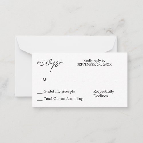 Budget Black  White Calligraphy 3 RSVP no Meal Note Card