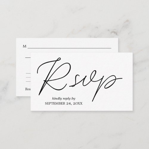 Budget Black  White Calligraphy 3 RSVP with Meal Enclosure Card