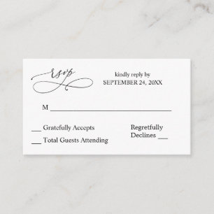 Budget Black & White Calligraphy 7 RSVP no Meal Enclosure Card