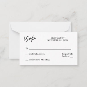 Budget Black & White Calligraphy No Meal RSVP Note Card